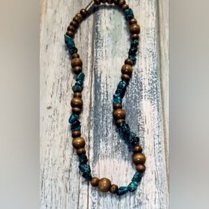 Vintage Turquoise And Wooden Beaded Necklace